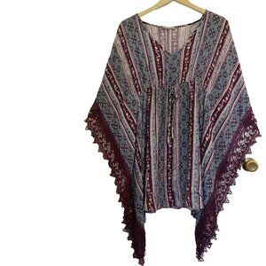 Charlotte Russe Poncho Style Tunic Top Elastic Empire Waist Hippie Boho